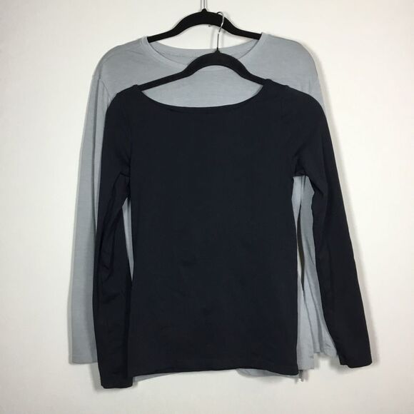 Lot of two athletic tops grey black stretchy size S  round neck long sleeve - Picture 1 of 9